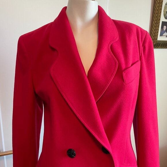 Jean Claude Poitras Bof! Designer Vtg Double Breasted Wool Blend Blazer Red Sz 8 - Picture 2 of 13